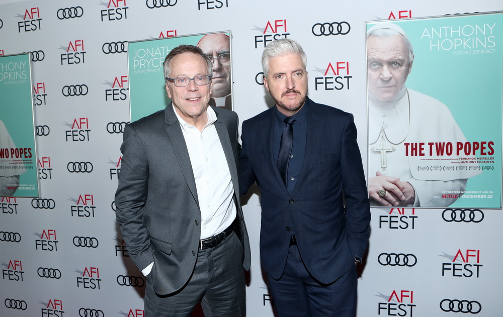 Regisseur Fernando Meirelles und Anthony McCarten (von links) bei der Premiere von "Die zwei Päpste"