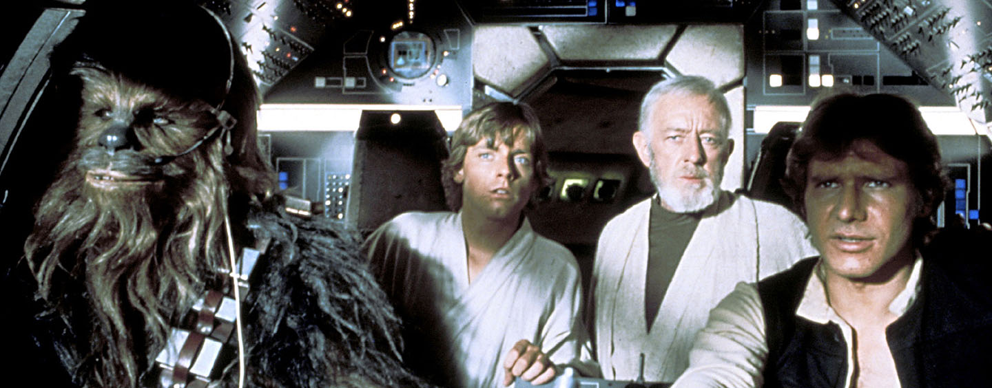 Ikoische Helden: Han, Chewie, Luke und Obi-Wan im Anflug auf den Todesstern in "Krieg der Sterne" (©Lucasfilm/Disney)